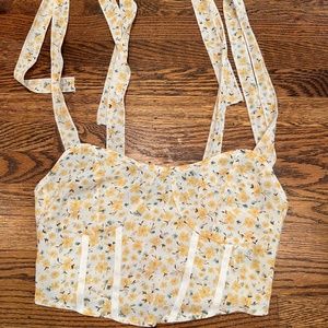 SHEIN White and Yellow Floral Crop Top